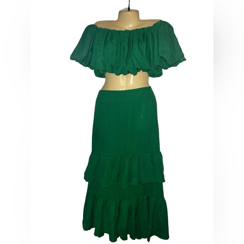 SHEIN Emerald Green Two-Piece Tiered Maxi Skirt Set